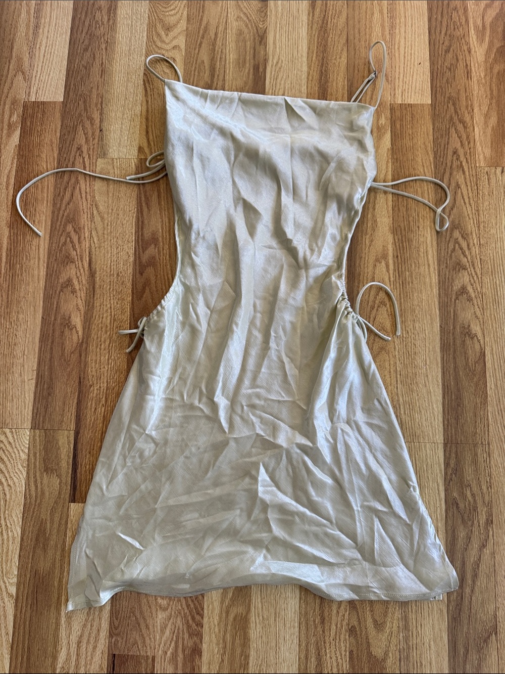 Sage-light green Tie-Side Satin Mini Dress